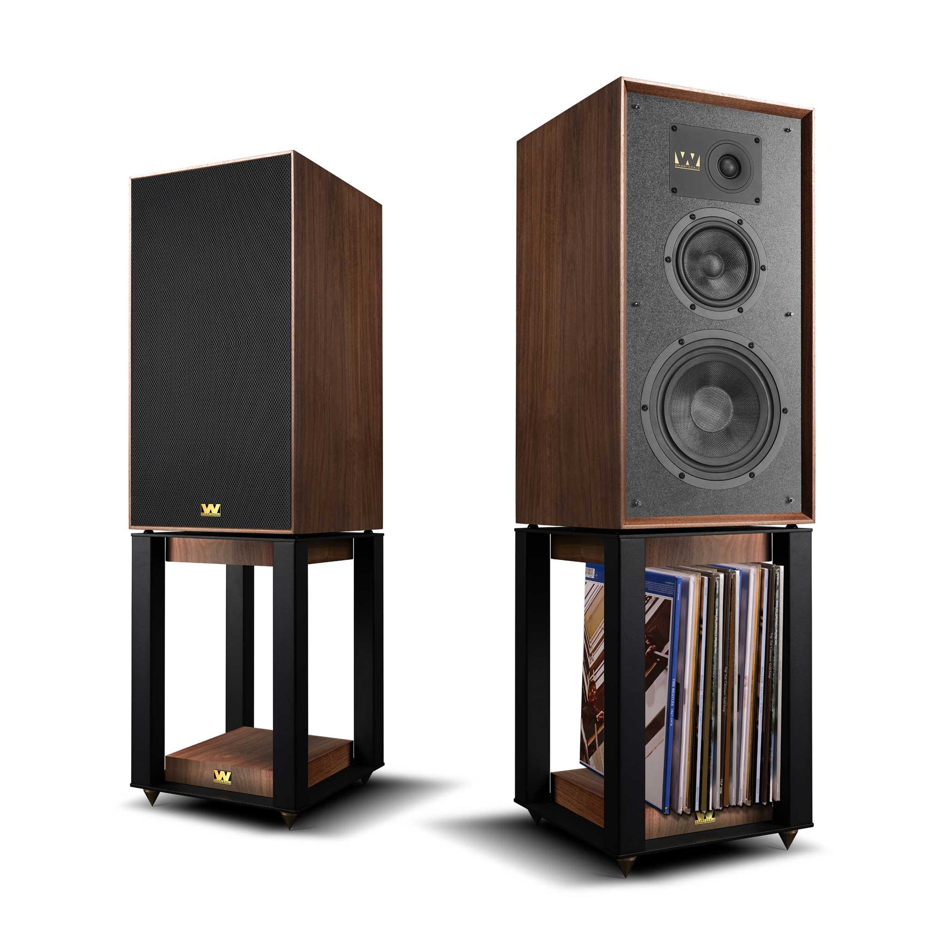 Wharfedale Super Linton Walnut Stands with record storage