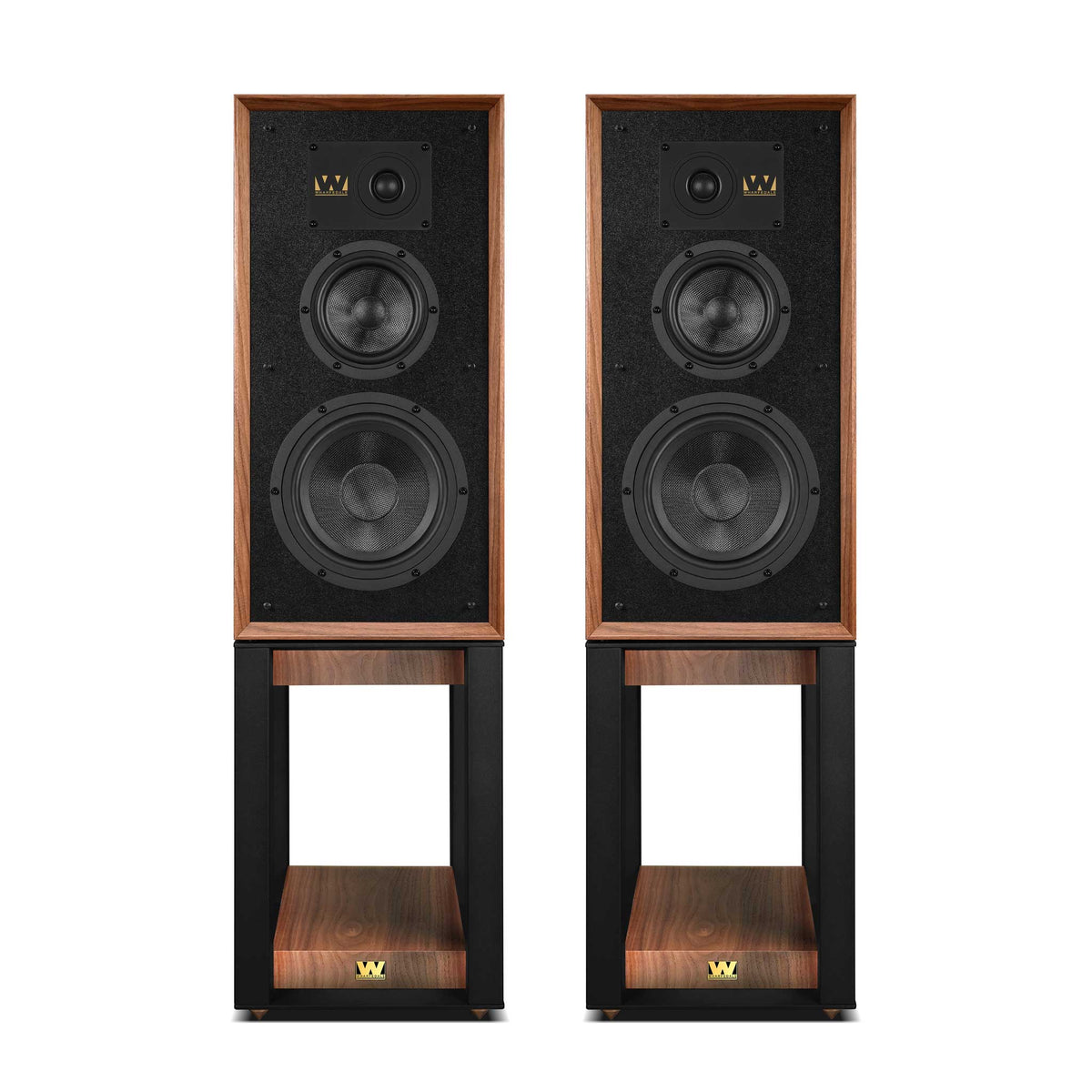 Wharfedale Super Linton Walnut Front View On Stands