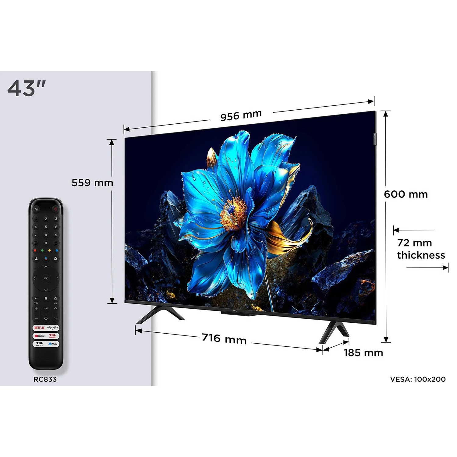 TCL 43P7K-UK Dimensions