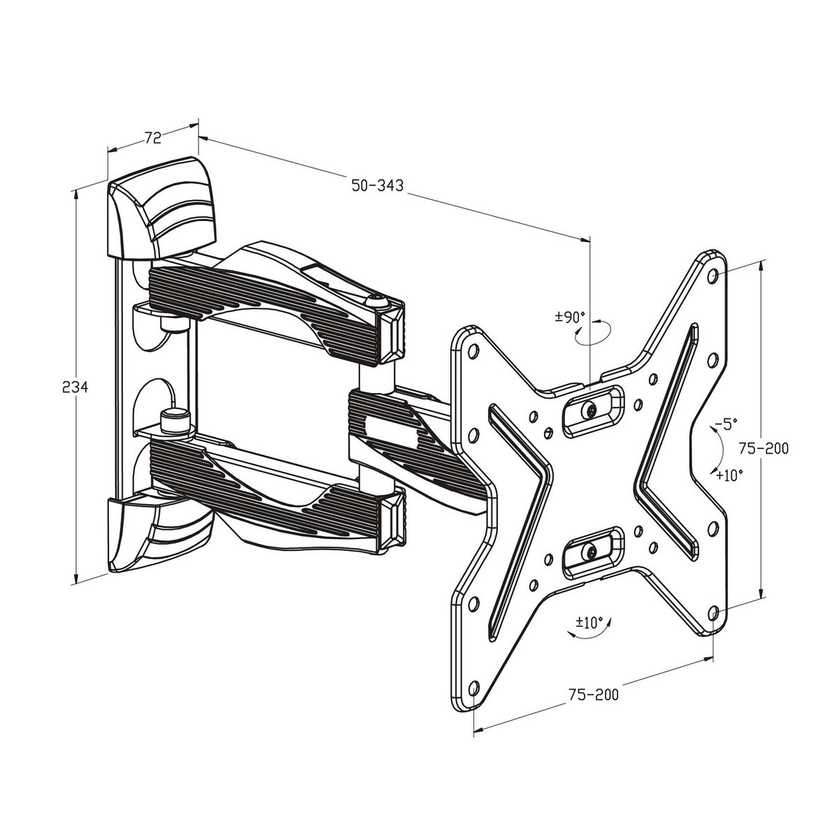 TTD-202DA1 Full Motion Wall Bracket Up To 43"