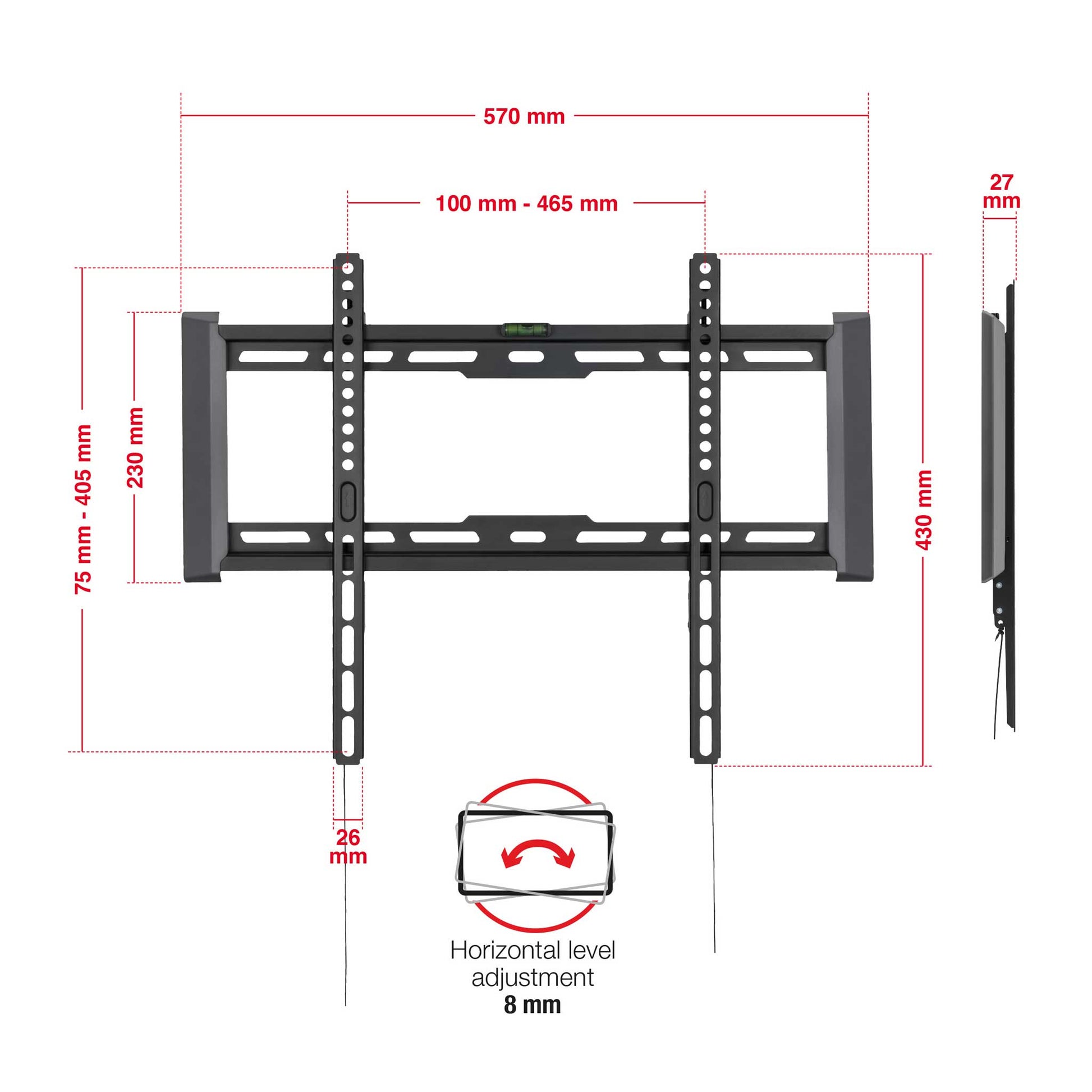 TTD-404FLA TV Wall Bracket Dimensions