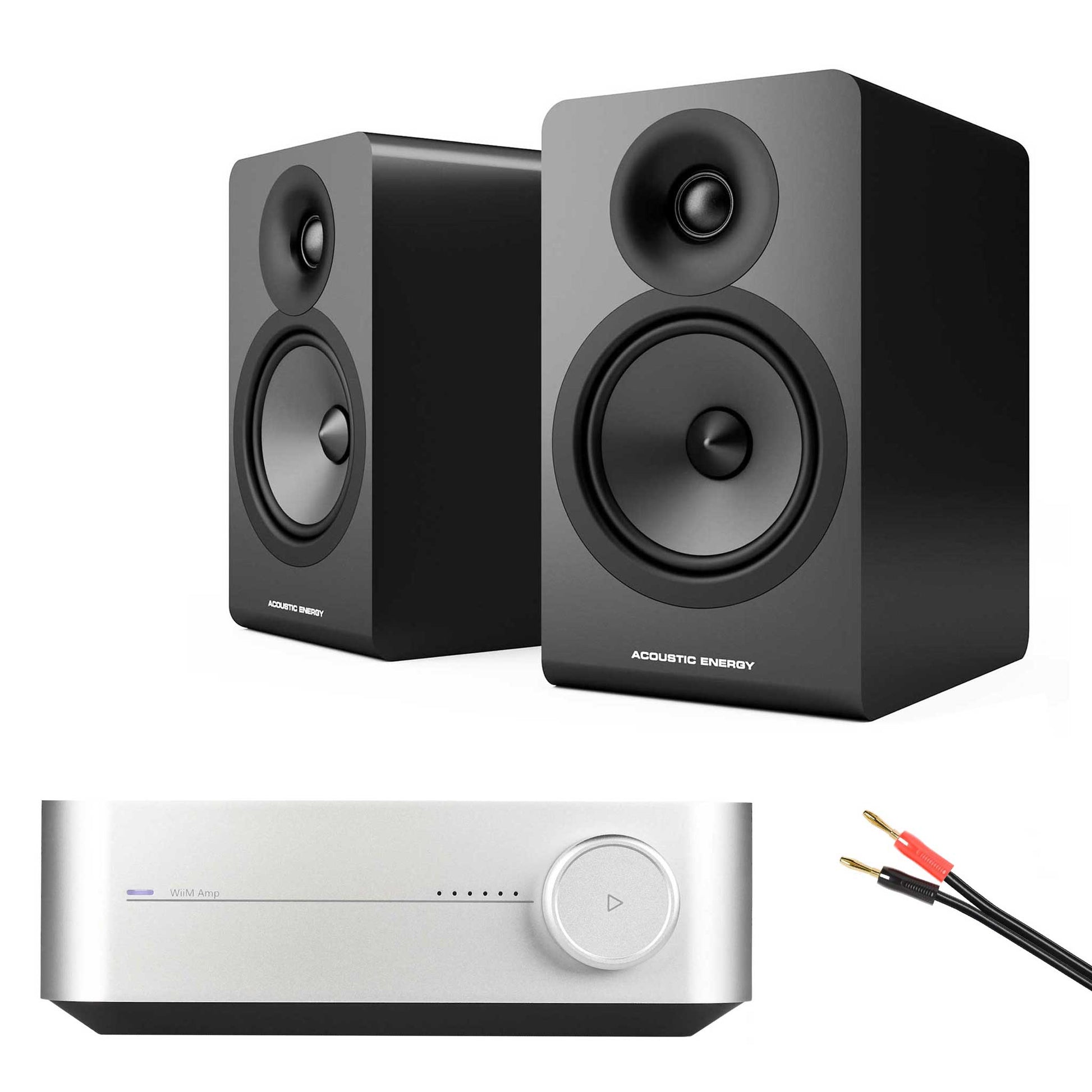 WiiM Amp Silver with Acoustic Energy AE100² Black