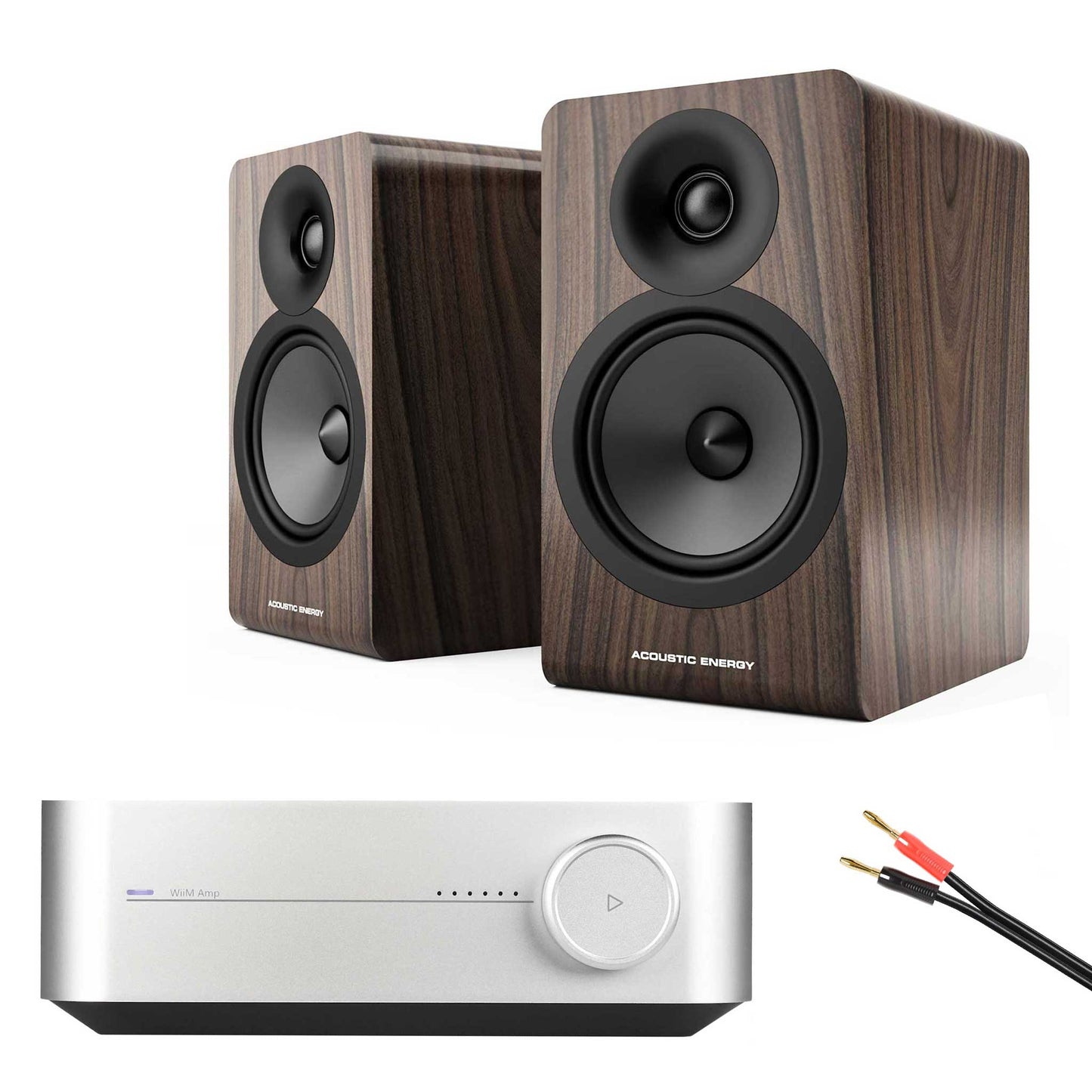 WiiM Amp Silver with Acoustic Energy AE100² Walnut