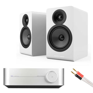WiiM Amp Silver with Acoustic Energy AE100² White