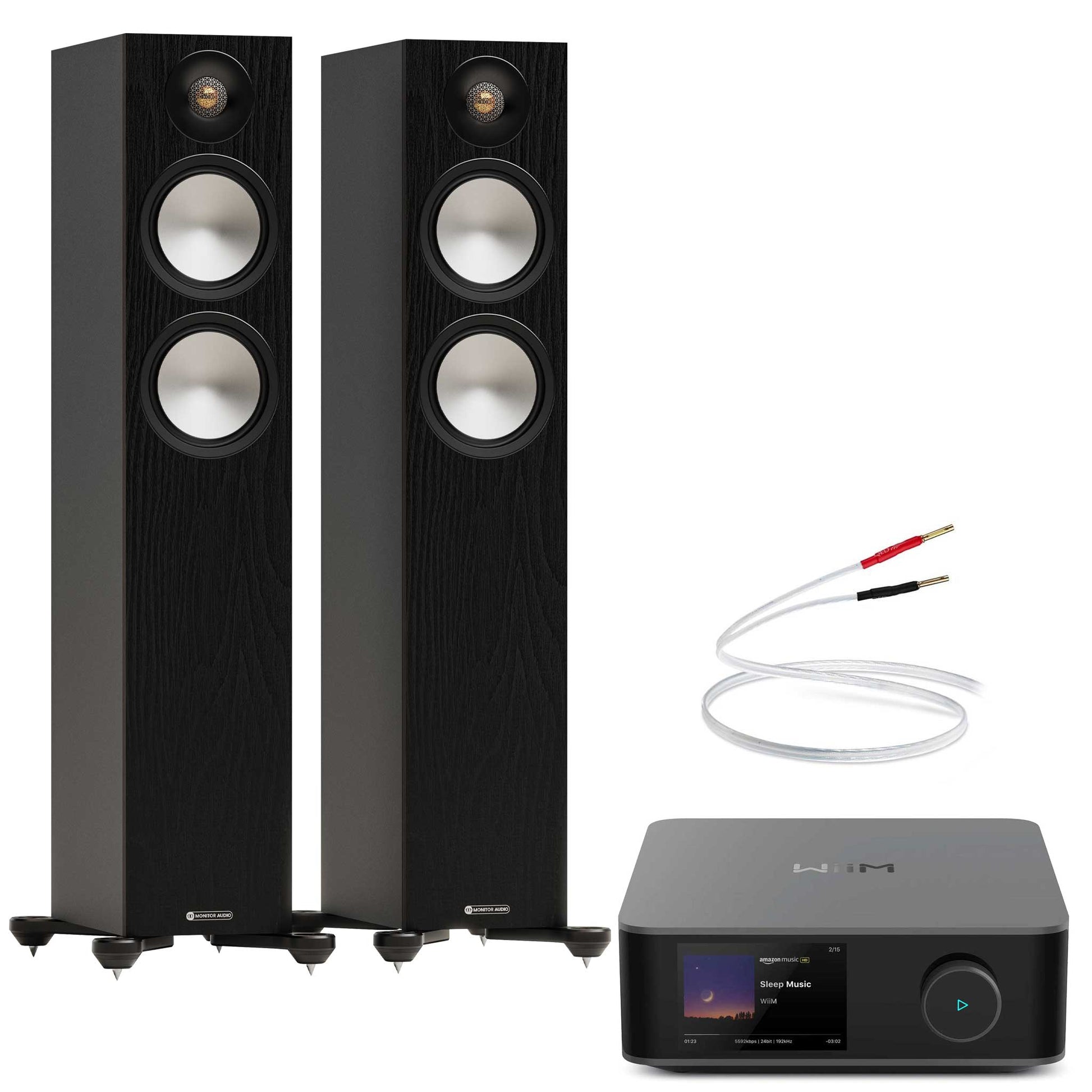 WiiM Amp Ultra Space Grey with Monitor Audio Bronze 300 7G Black