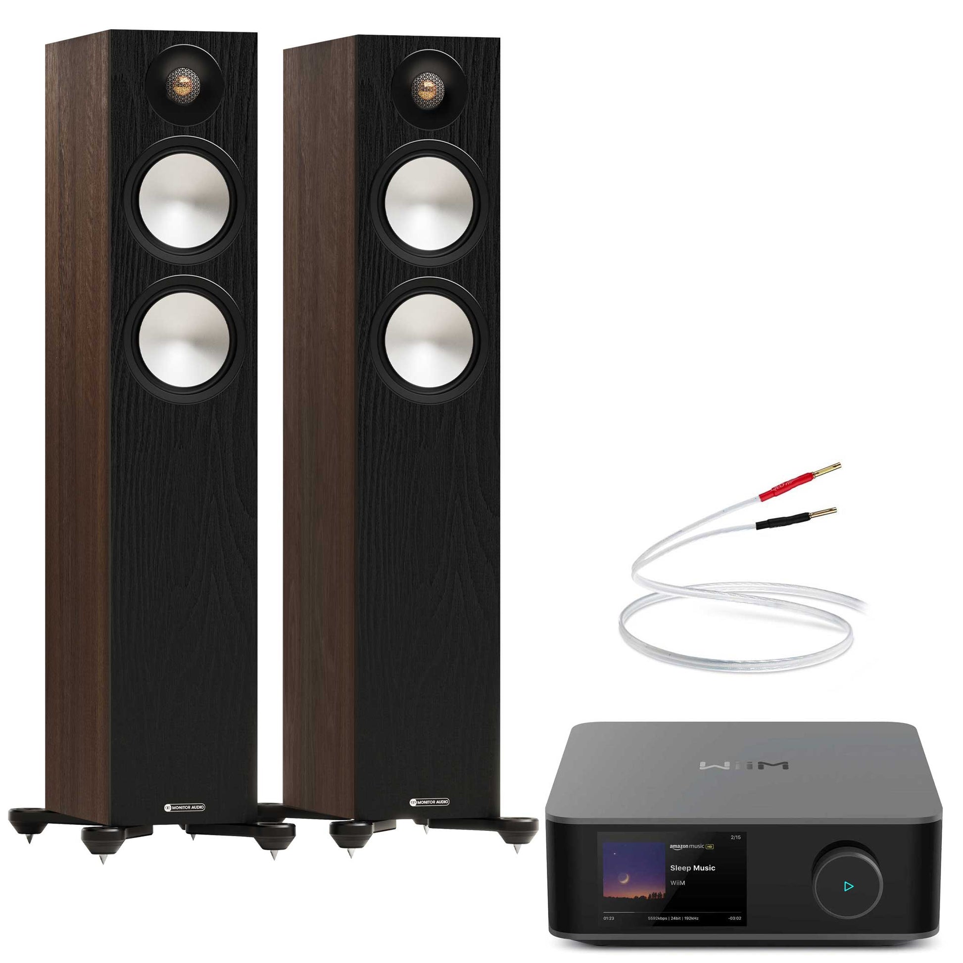 WiiM Amp Ultra Space Grey with Monitor Audio Bronze 300 7G Walnut