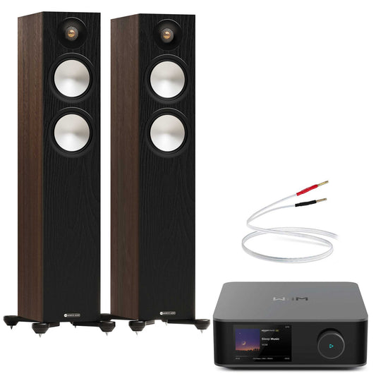 WiiM Amp Ultra Space Grey with Monitor Audio Bronze 300 7G Walnut