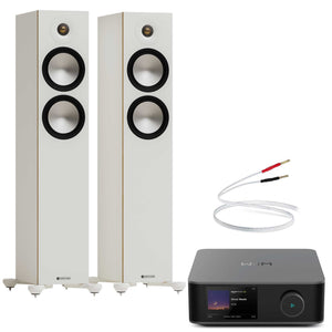 WiiM Amp Ultra Space Grey with Monitor Audio Bronze 300 7G White