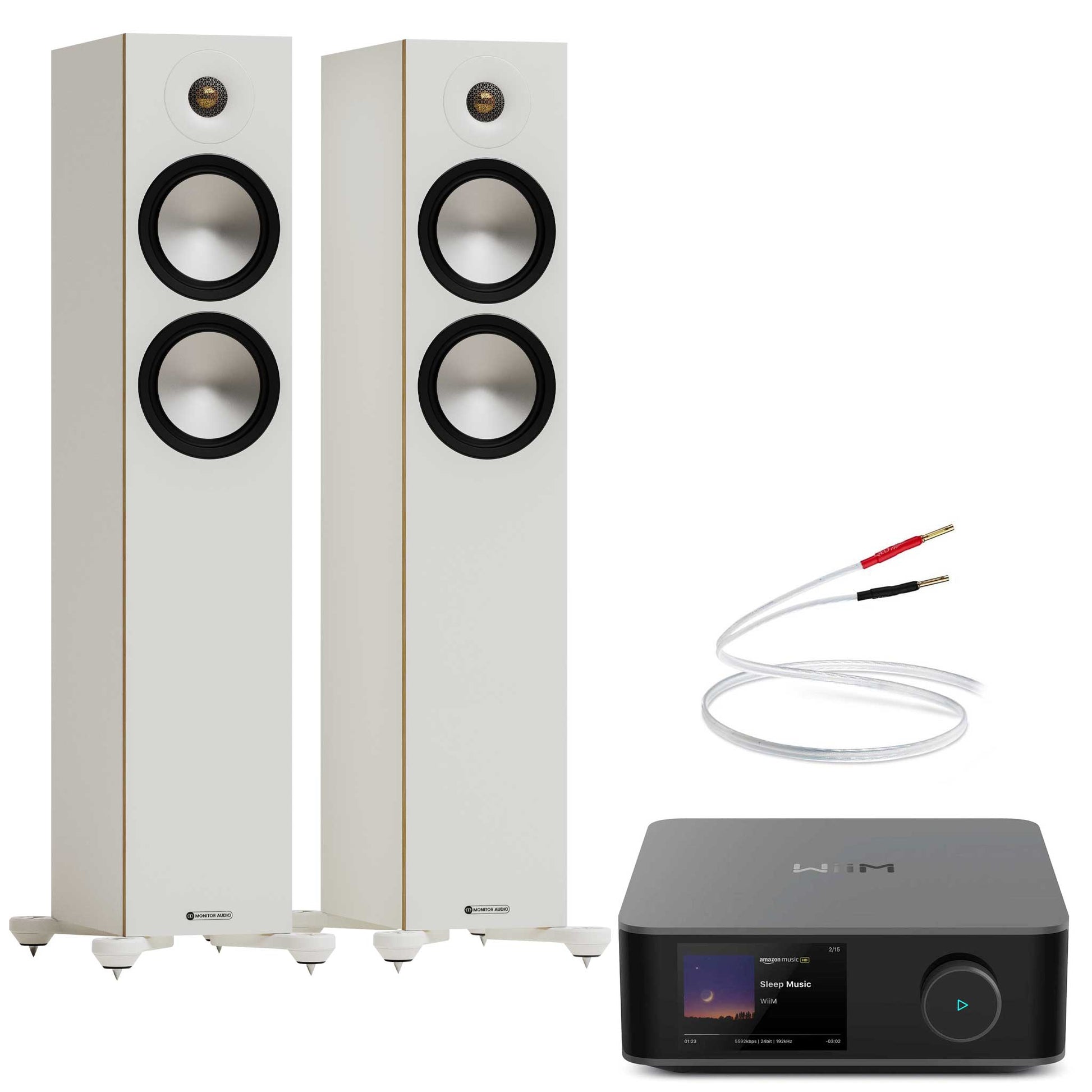 WiiM Amp Ultra Space Grey with Monitor Audio Bronze 300 7G White