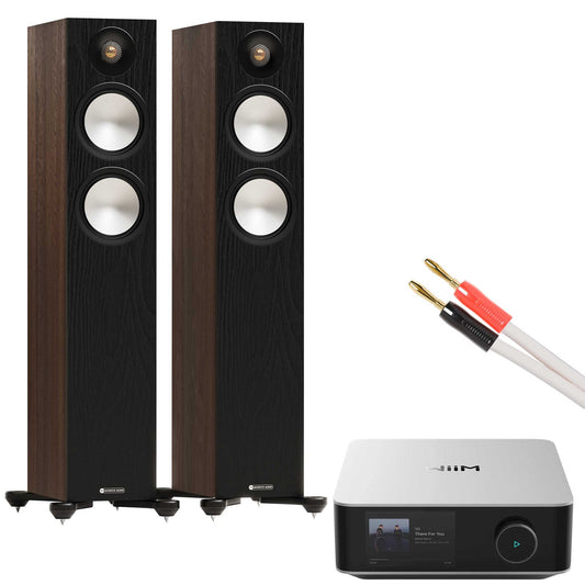 WiiM Amp Ultra Silver with Monitor Audio Bronze 300 7G Walnut