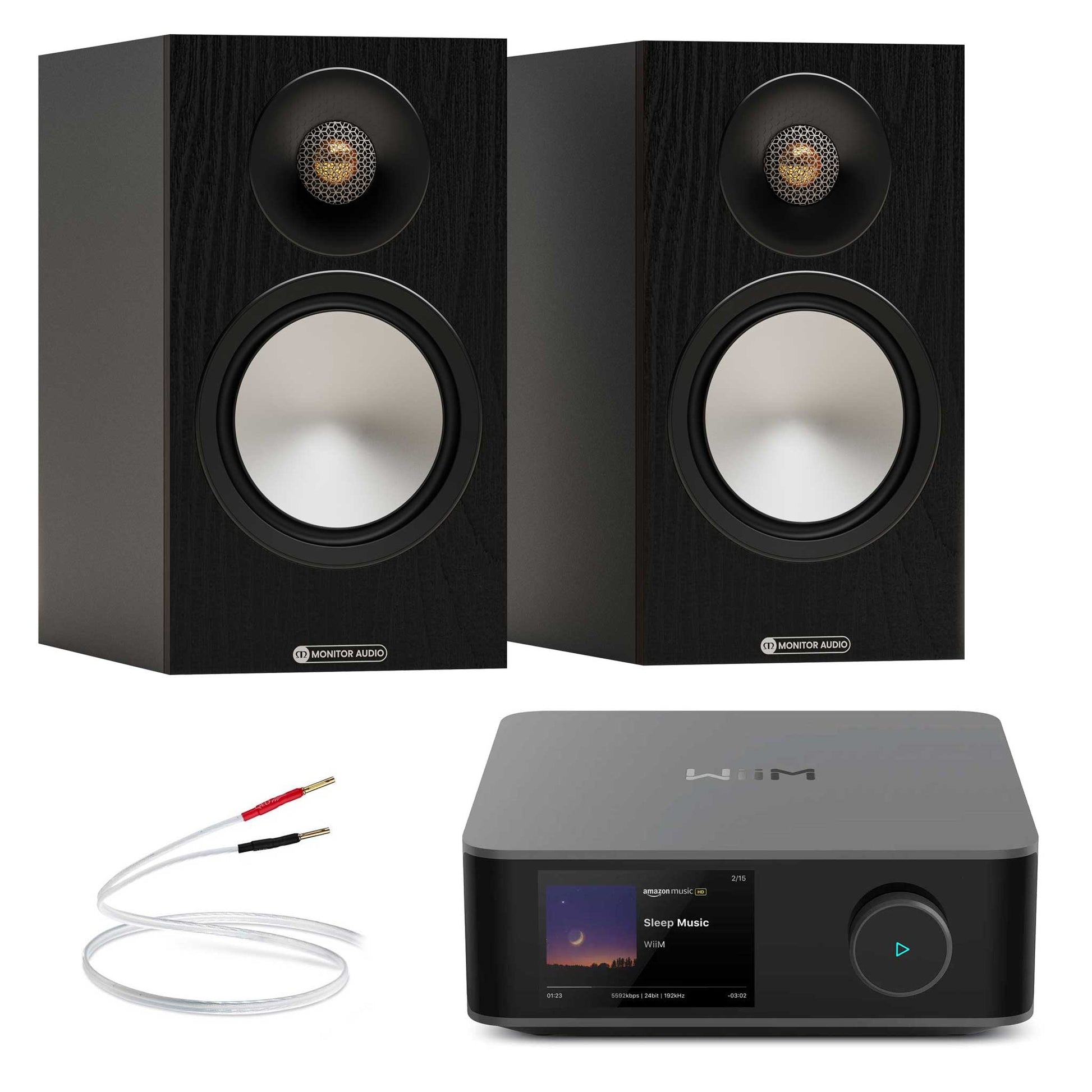 WiiM Amp Ultra Space Grey with Monitor Audio Bronze 50 7G Black