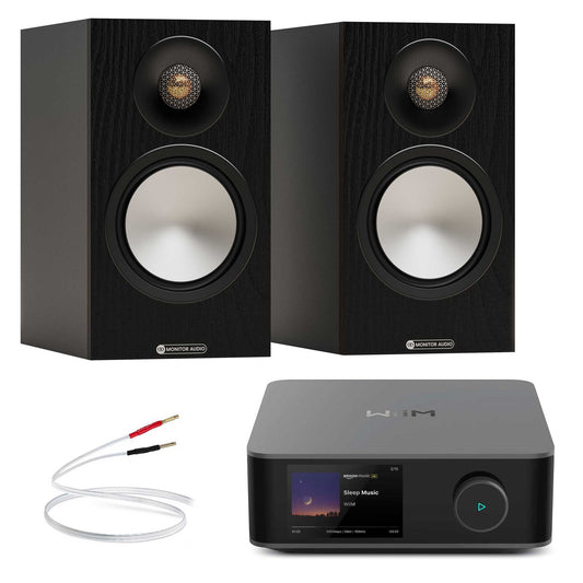 WiiM Amp Ultra Space Grey with Monitor Audio Bronze 50 7G Black
