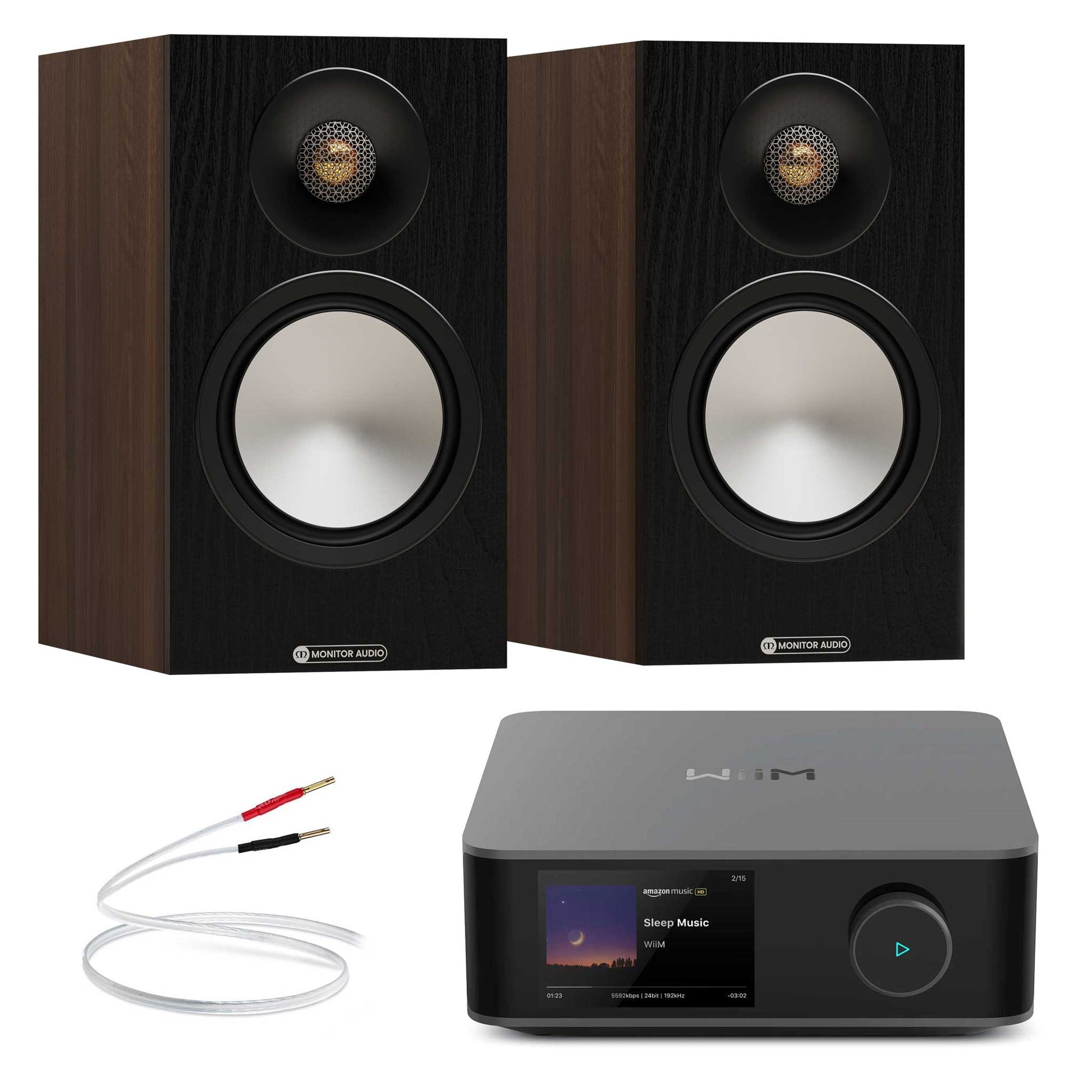 WiiM Amp Ultra Space Grey with Monitor Audio Bronze 50 7G Walnut