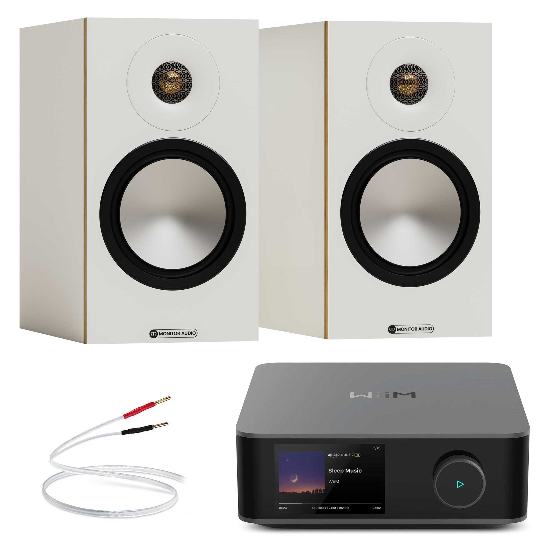 WiiM Amp Ultra Space Grey with Monitor Audio Bronze 50 7G White