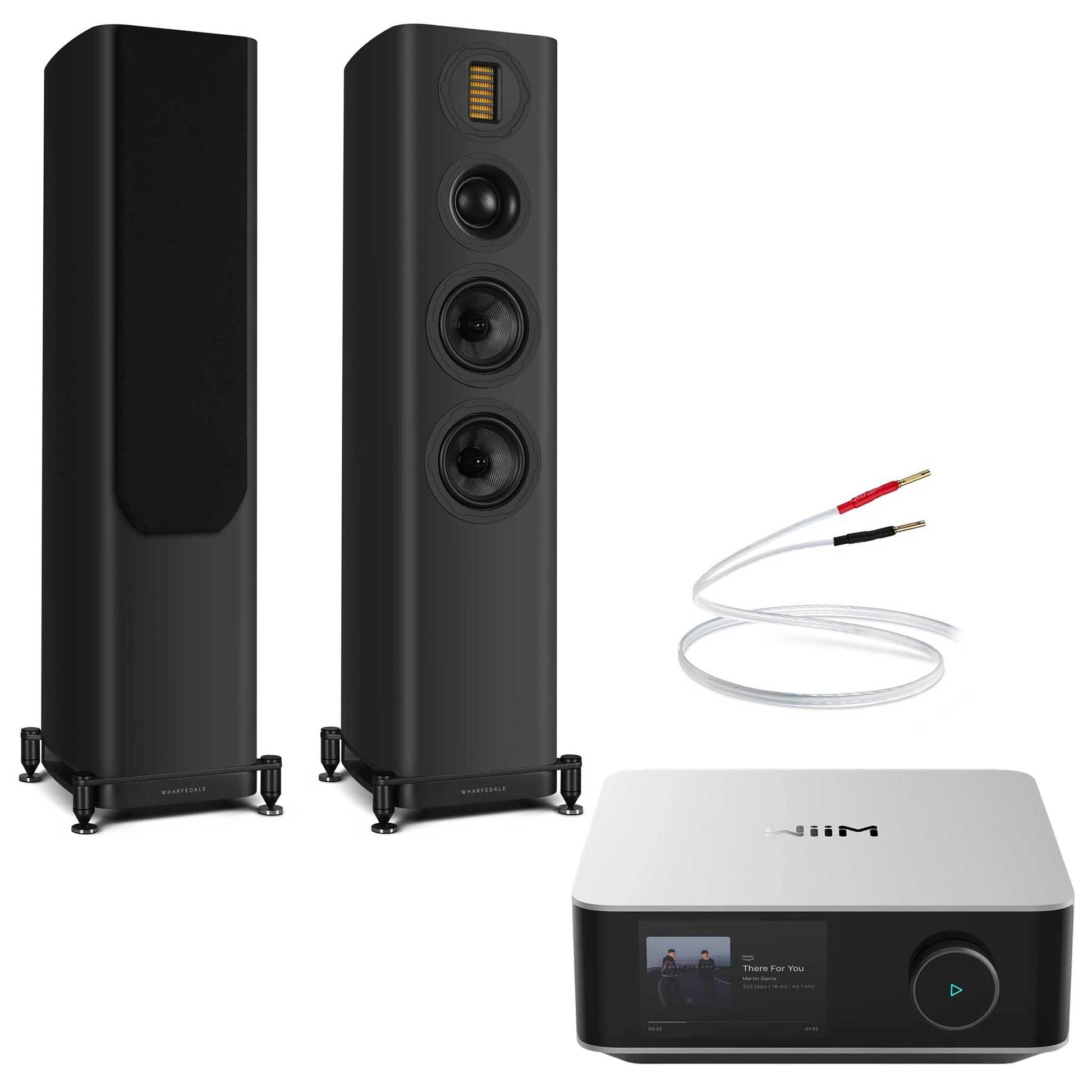 WiiM Amp Ultra Silver with Wharfedale EVO 5.3 Black