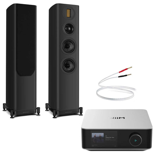 WiiM Amp Ultra Silver with Wharfedale EVO 5.3 Black