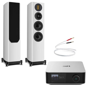WiiM Amp Ultra Silver with Wharfedale EVO 5.3 White