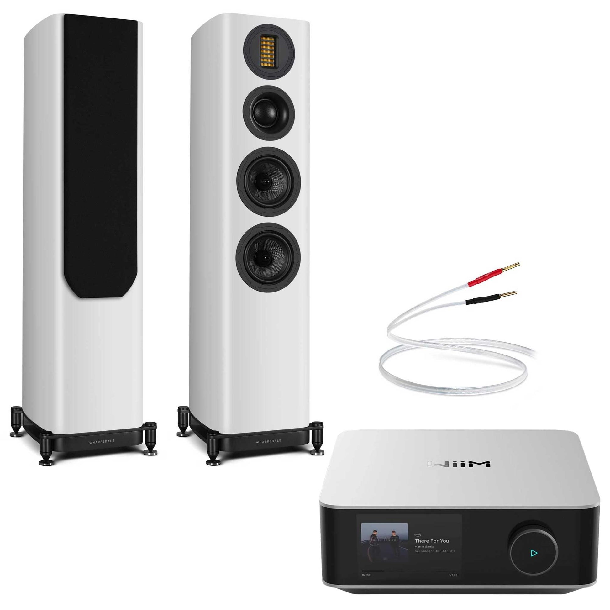 WiiM Amp Ultra Silver with Wharfedale EVO 5.3 White