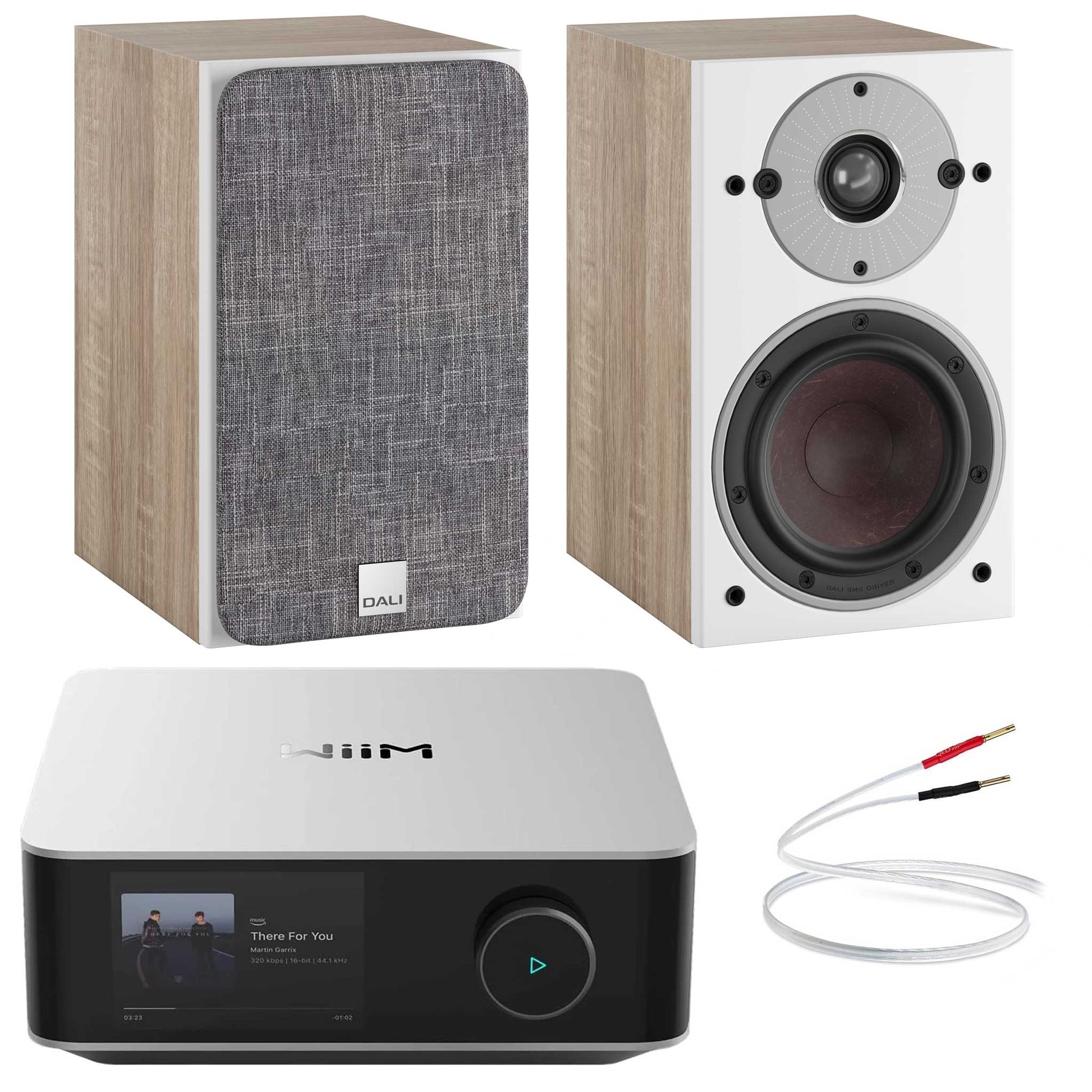 WiiM Amp Ultra Silver with Dali Oberon 1 Light Oak 