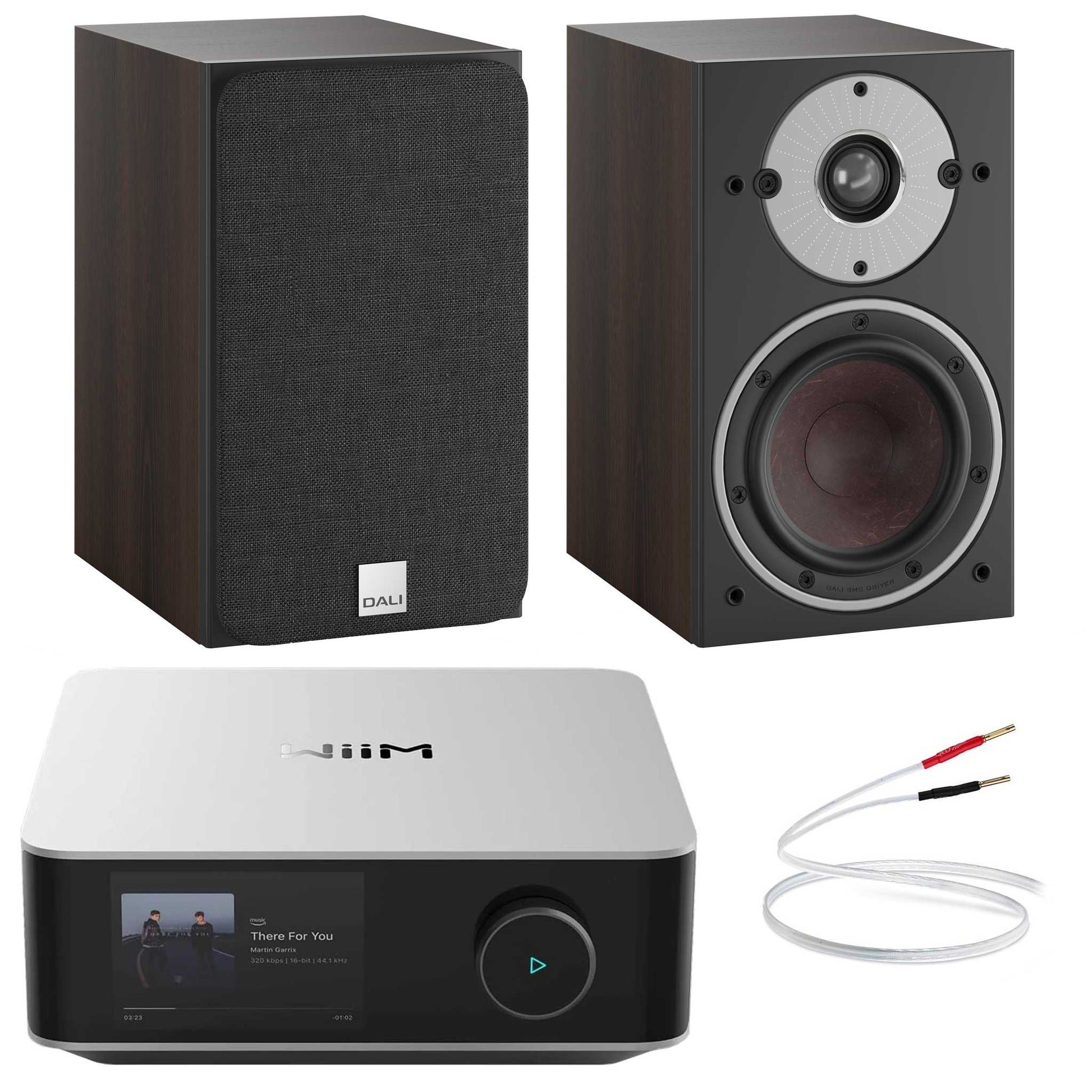 WiiM Amp Ultra Silver with Dali Oberon 1 Walnut