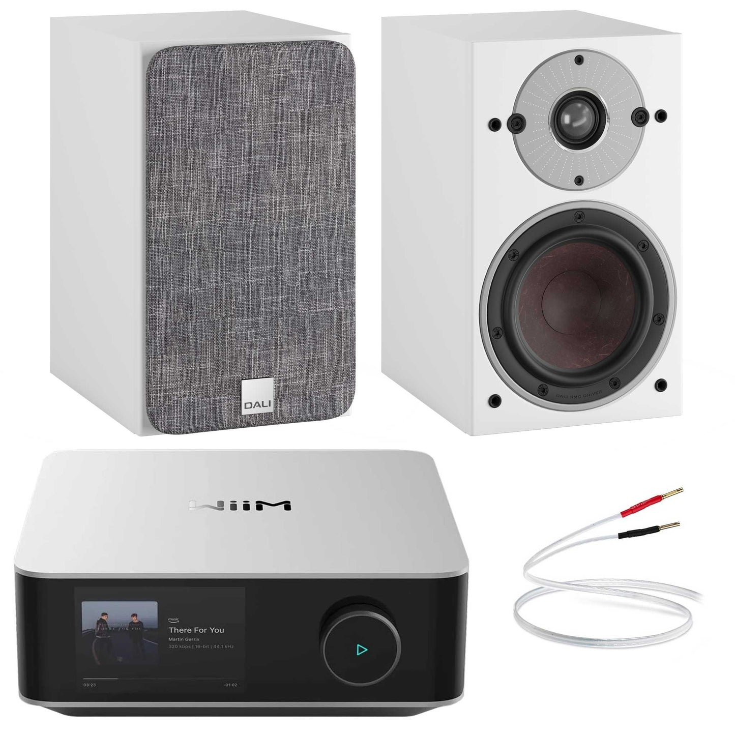 WiiM Amp Ultra Silver with Dali Oberon 1 White