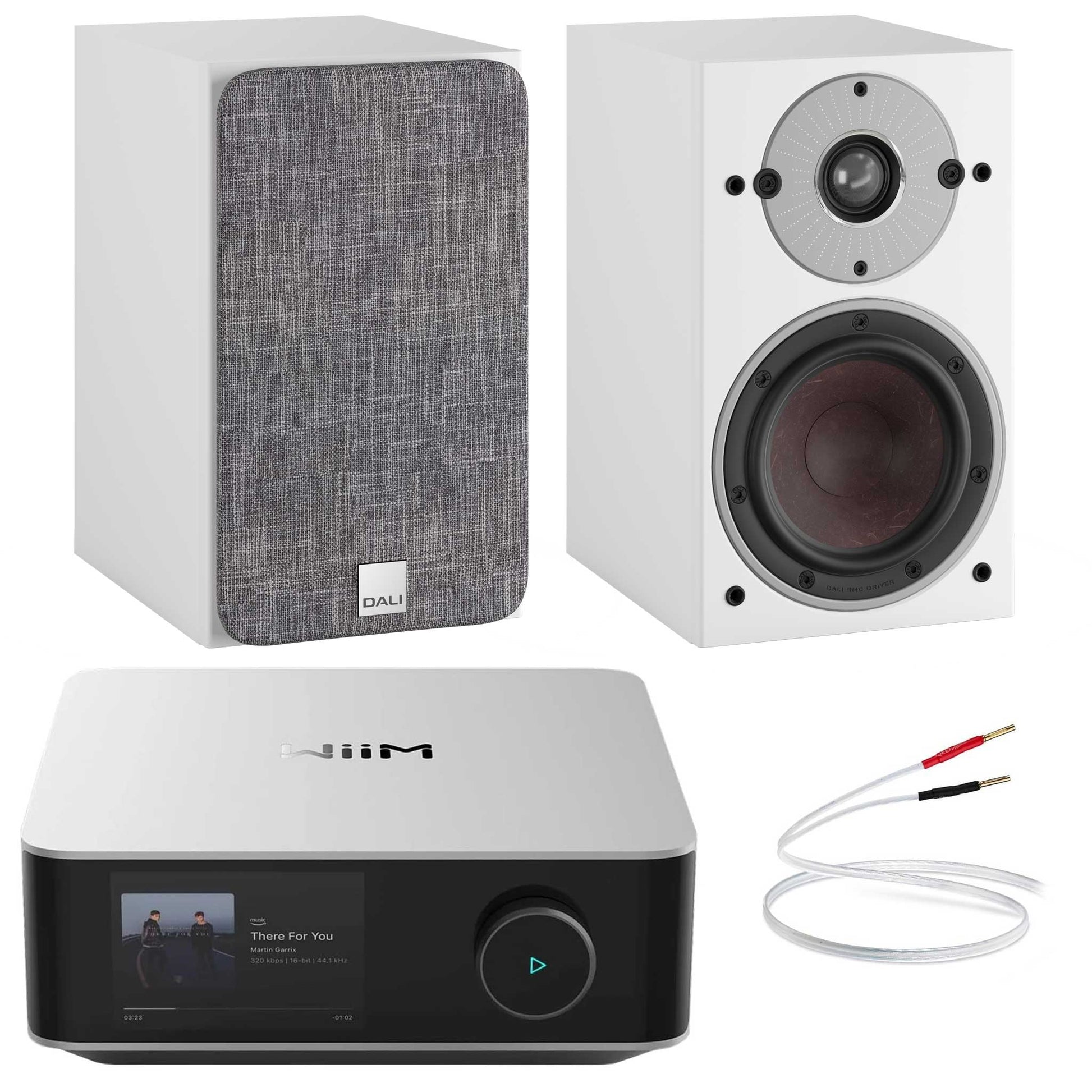 WiiM Amp Ultra Silver with Dali Oberon 1 White