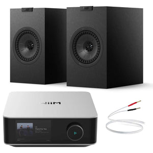 WiiM Amp Ultra Silver with KEF Q1 Meta Satin Black