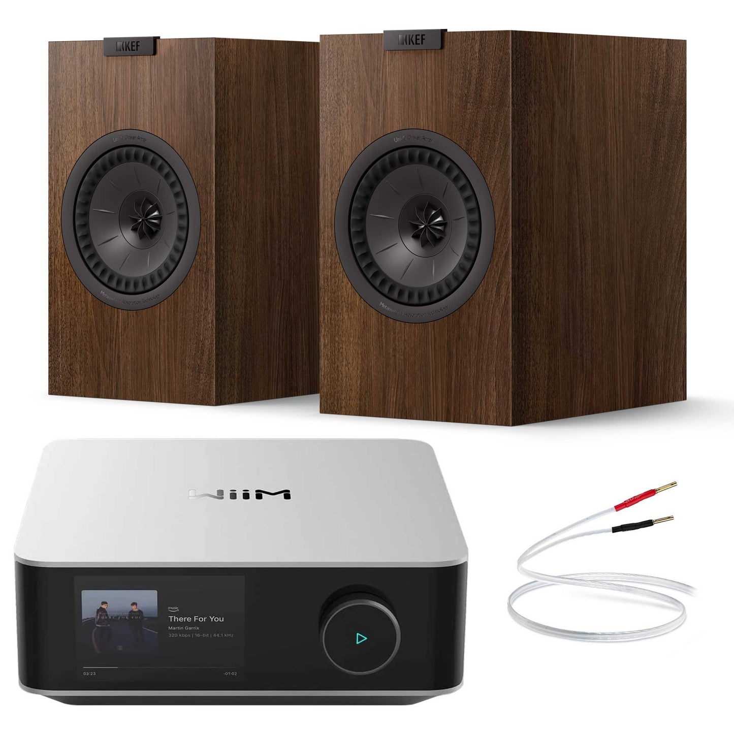 WiiM Amp Ultra Silver with KEF Q1 Meta Walnut