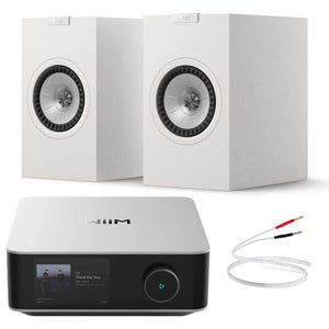 WiiM Amp Ultra Silver with KEF Q1 Meta Satin White