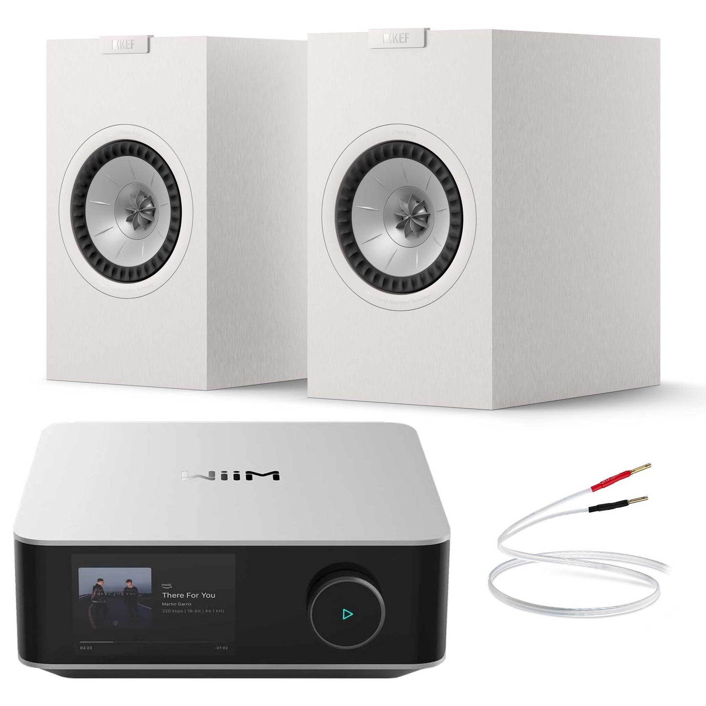 WiiM Amp Ultra Silver with KEF Q1 Meta Satin White