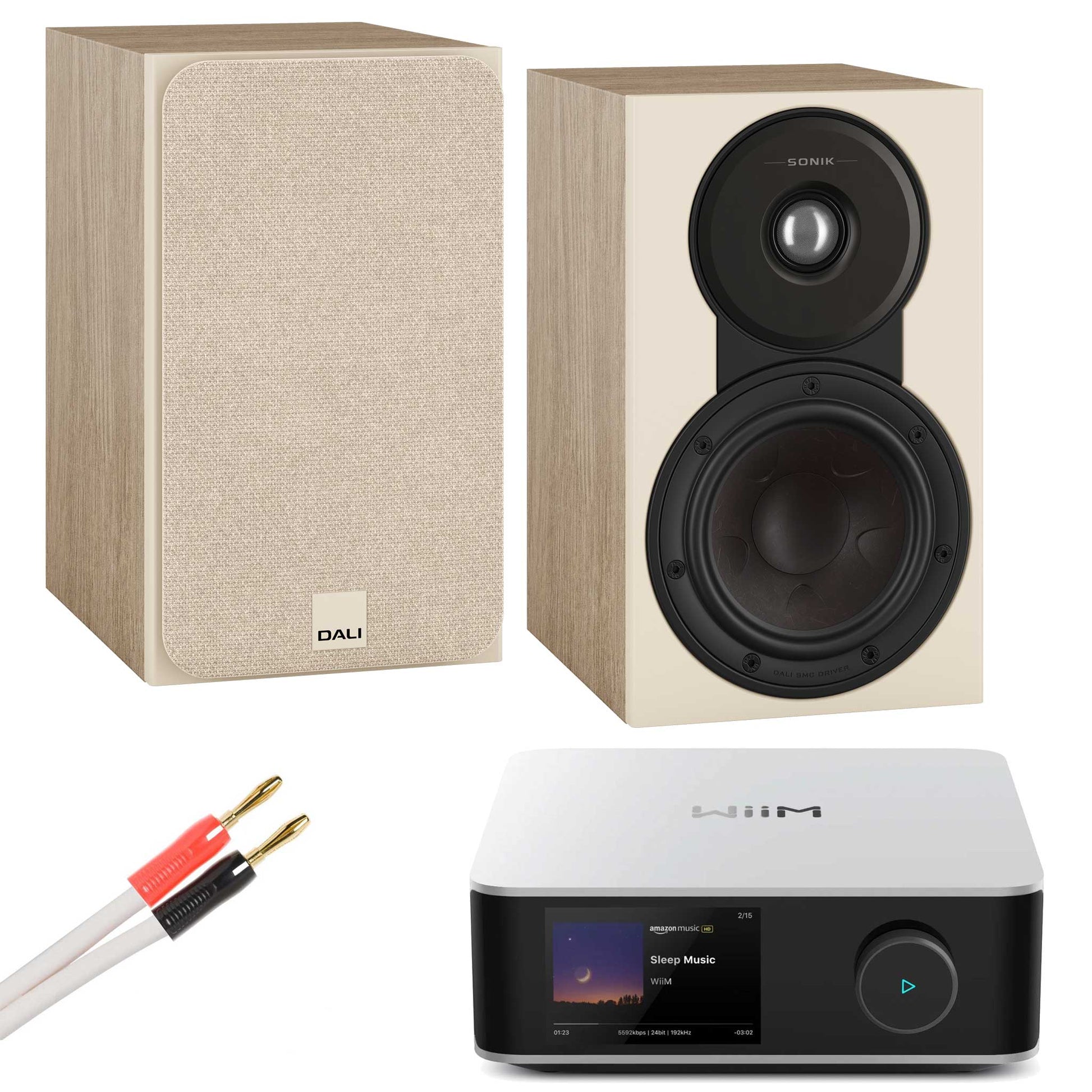 WiiM Amp Ultra Silver with Dali SONIK 1 Natural Oak