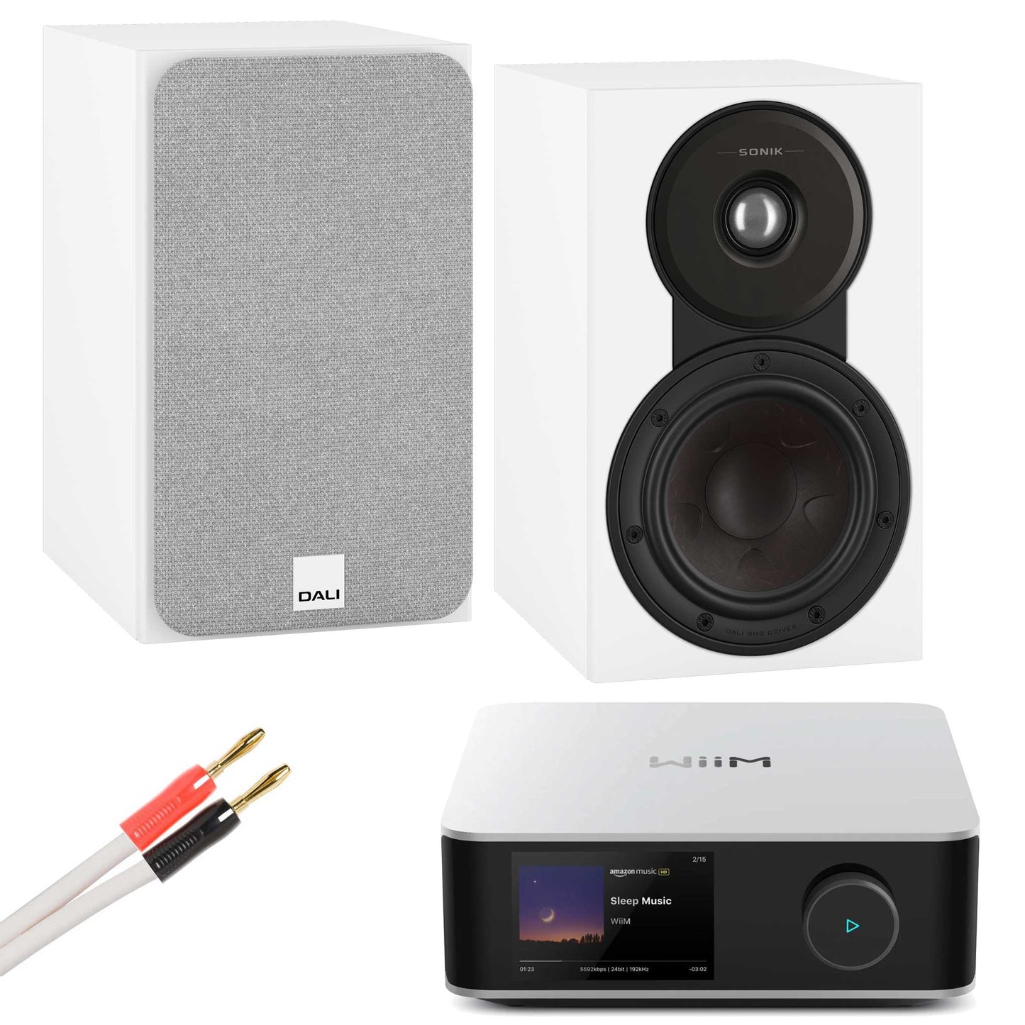 WiiM Amp Ultra Silver with Dali SONIK 1 White