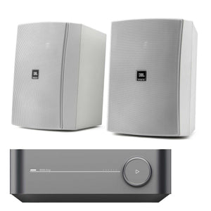 Wiim Amp with JBL Stage XD5 Outdoor Speakers White
