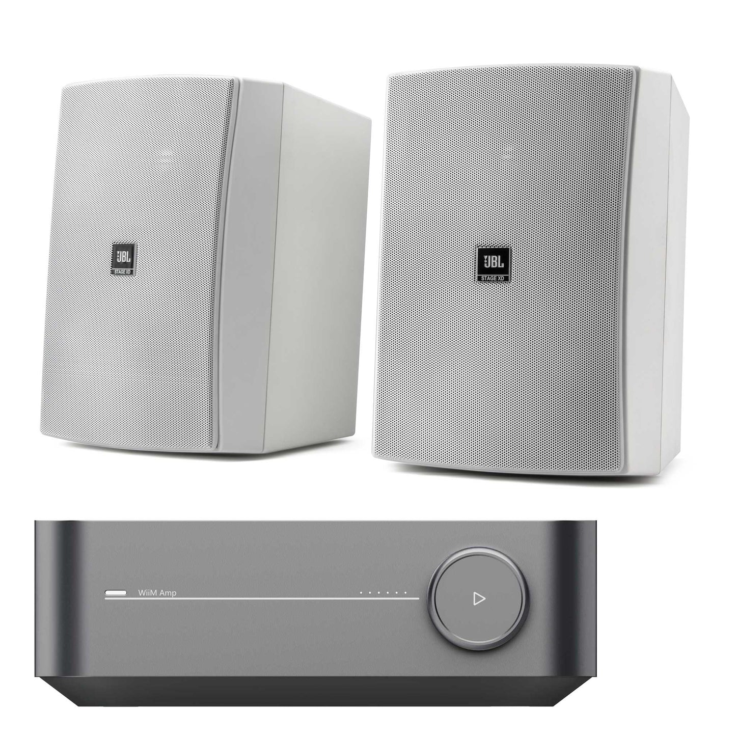 Wiim Amp with JBL Stage XD5 Outdoor Speakers White