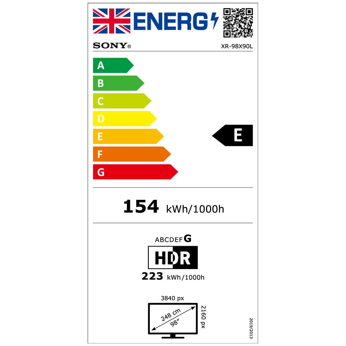 Sony BRAVIA XR98X90L Energy Label
