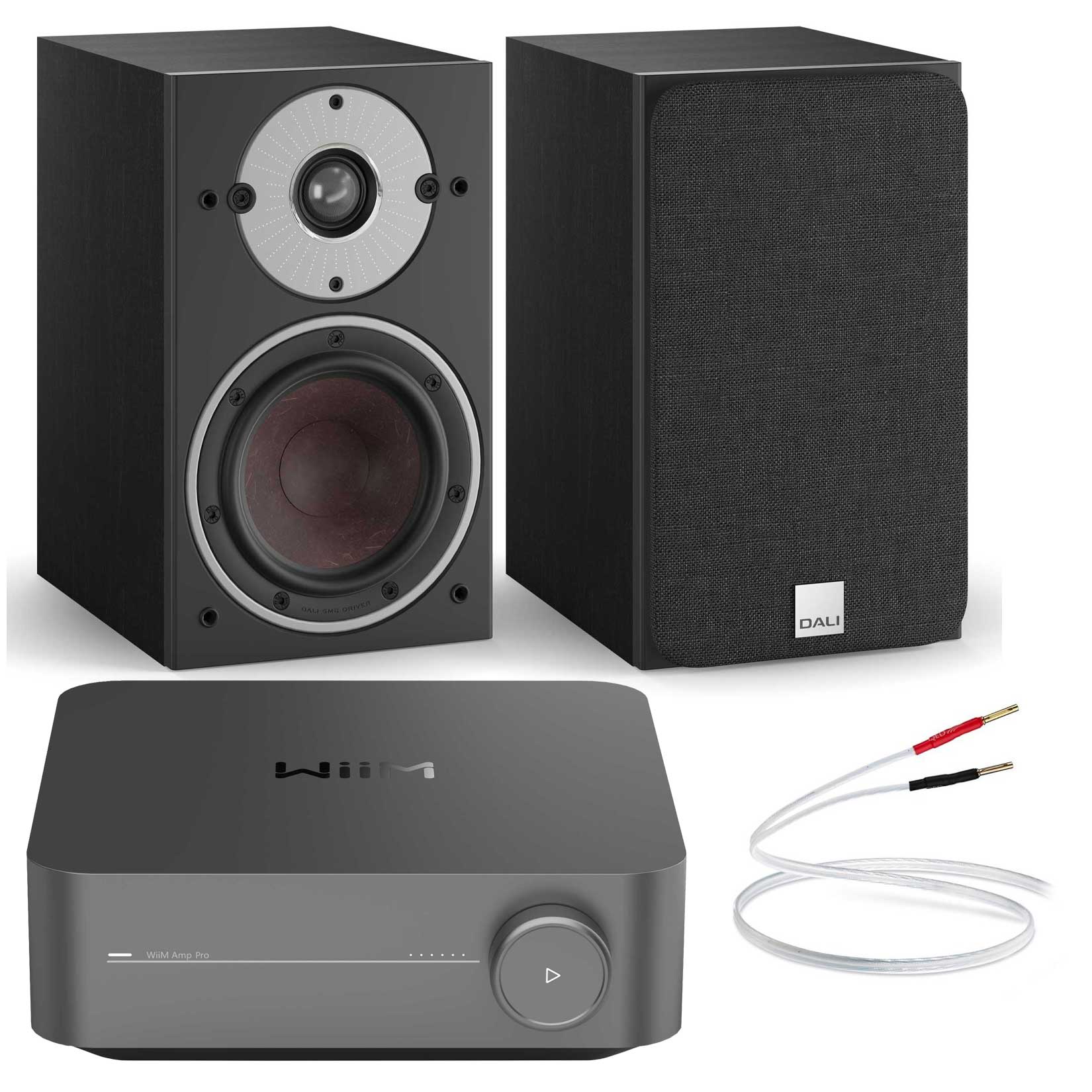 WiiM Amp Pro with Dali Oberon 1 Bookshelf Speakers Black Ash