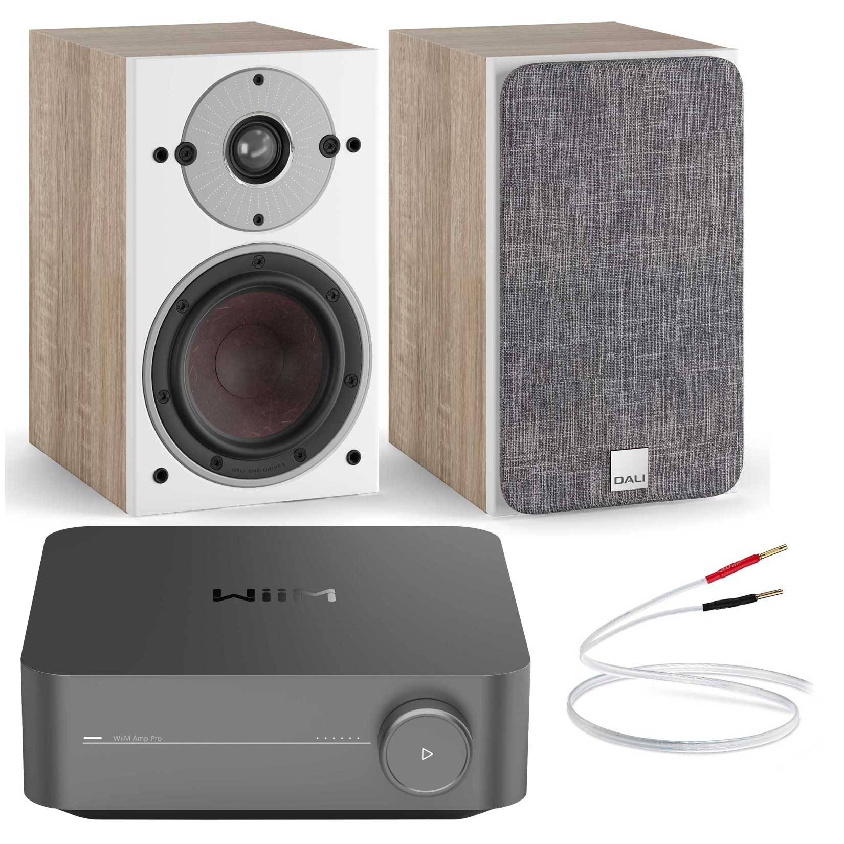 WiiM Amp Pro with Dali Oberon 1 Bookshelf Speakers Ligh Oak