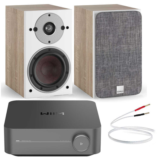 WiiM Amp Pro with Dali Oberon 1 Bookshelf Speakers Ligh Oak