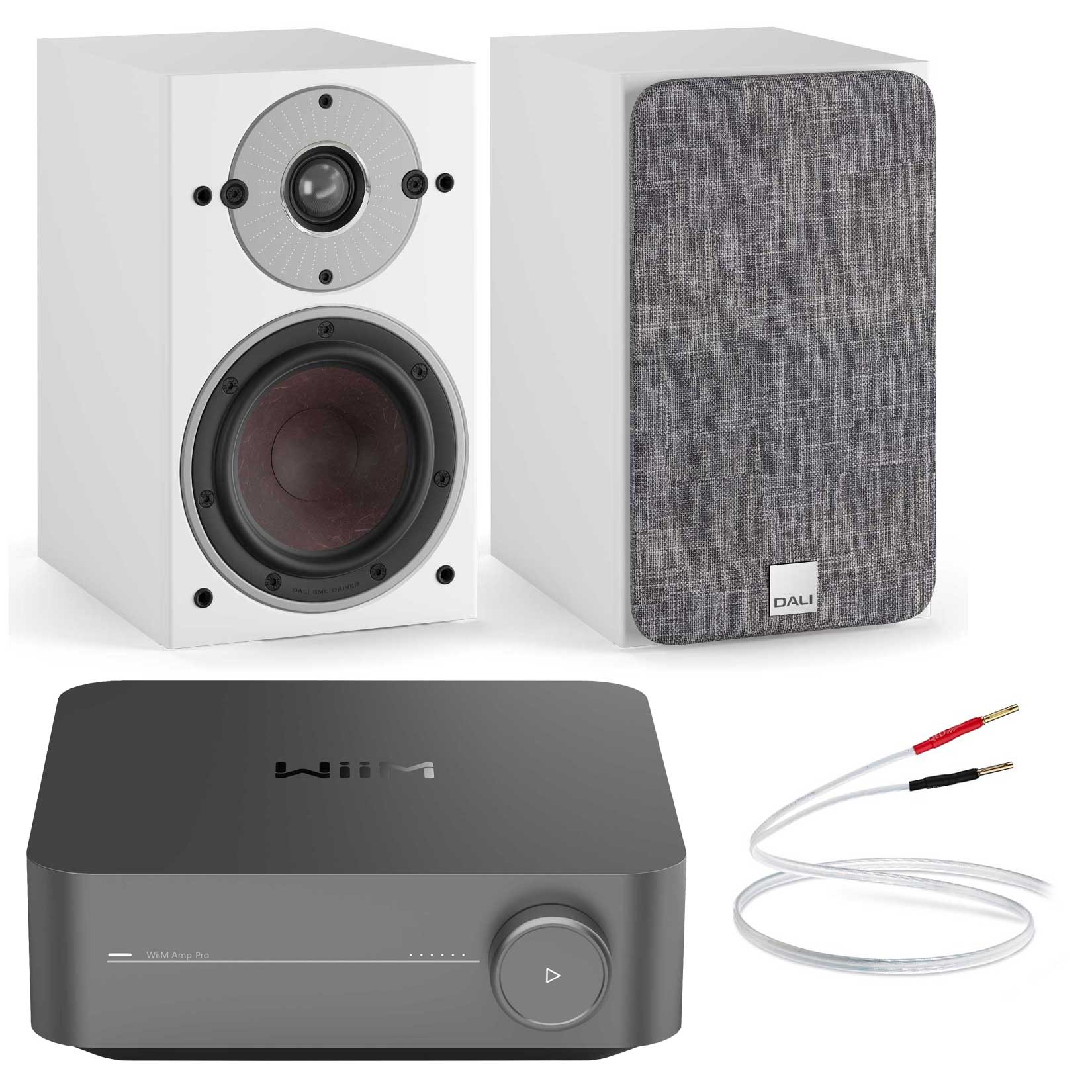 WiiM Amp Pro with Dali Oberon 1 Bookshelf Speakers White