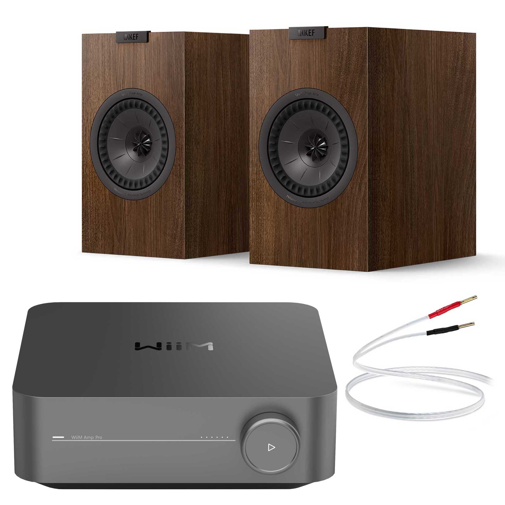 WiiM Amp Pro with KEF Q1 Meta Walnut