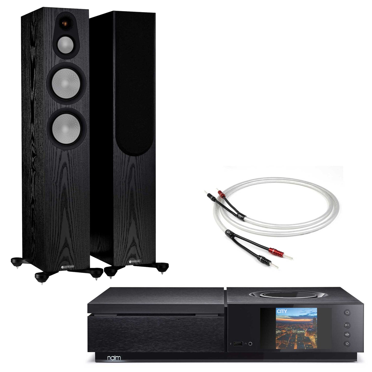 Naim Uniti Star wth Monitor Audio Silver 300 Black Oak