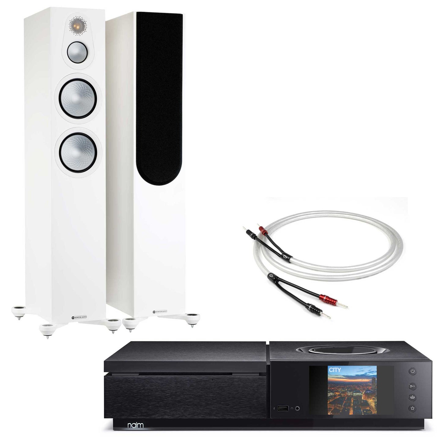Naim Uniti Star wth Monitor Audio Silver 300 Satin White