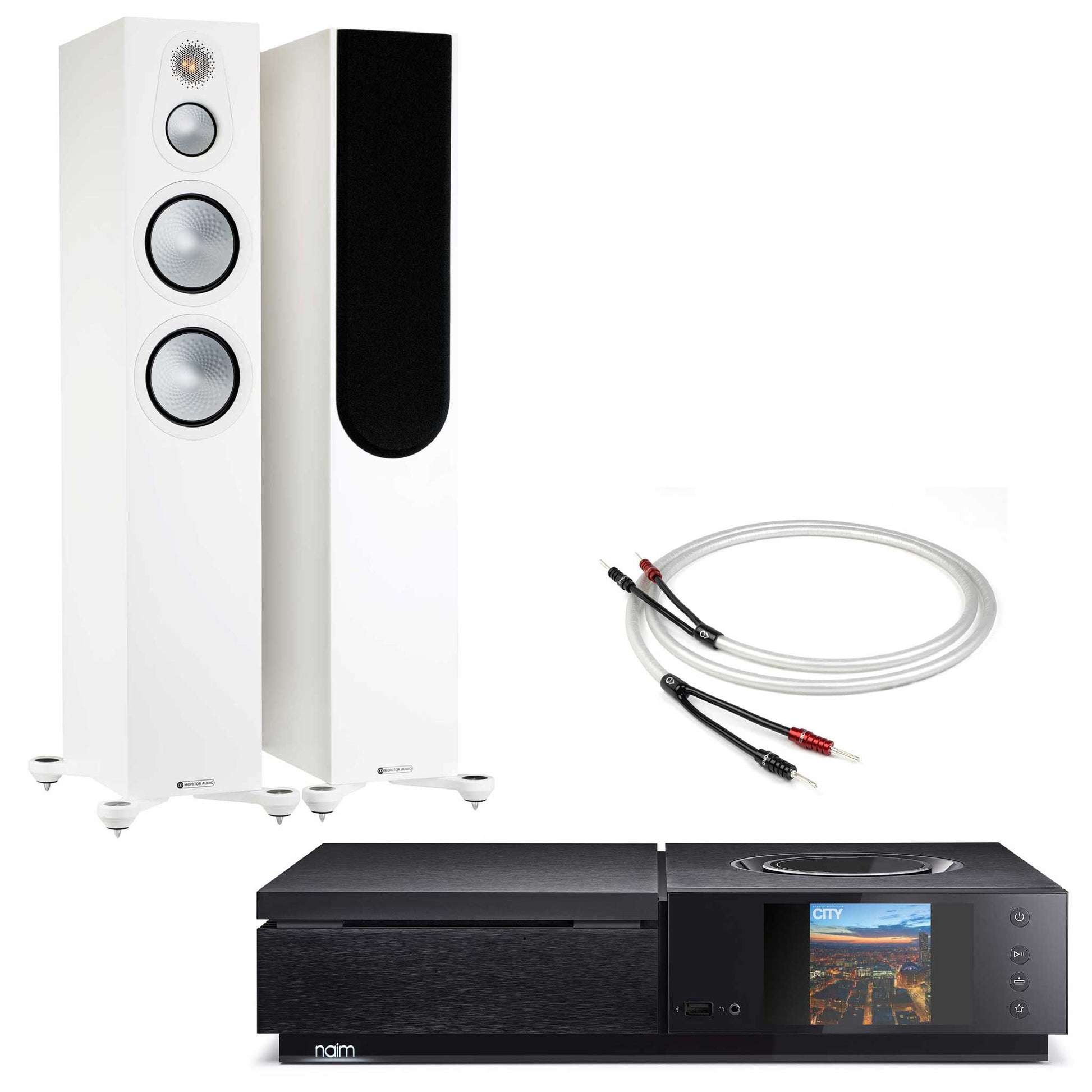 Naim Uniti Star wth Monitor Audio Silver 300 Satin White