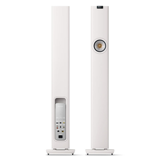 KEF LS60 Wireless Mineral White Front & Rear View