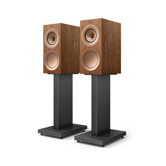 KEF R3 Meta Walnut Angled View with optional stands