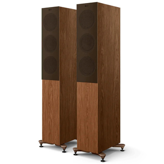KEF R5 Meta Walnut with grilles on