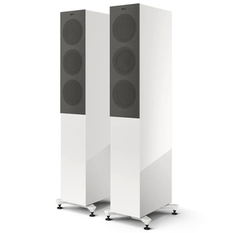 KEF R5 Meta White with grilles on